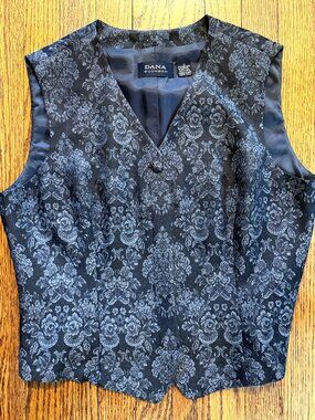 Vintage Dana Buchman Vest, Black/Grey Floral Button-Down, Size 10-ish, Excellent